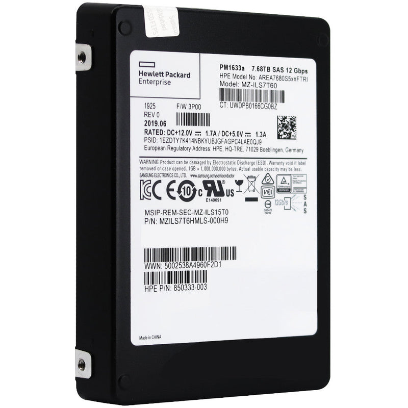 HP PM1633a MZILS7T6HMLS-000H9 850333-003 7.68TB SAS 12Gb/s 2.5in Recertified Solid State Drive