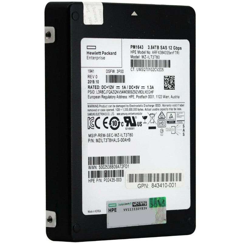 HP PM1643 MZILT3T8HALS-00AH9 P02435-003 3.84TB SAS 12Gb/s 2.5in Recertified Solid State Drive