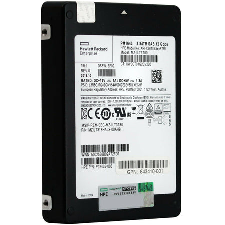 HP PM1643 MZILT3T8HALS-00AH9 P02435-003 3.84TB SAS 12Gb/s 2.5in Solid State Drive