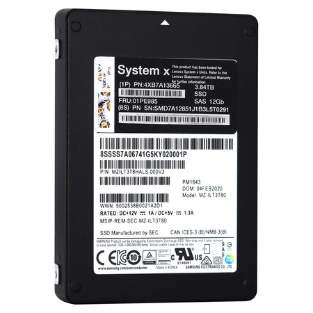 Samsung/Lenovo PM1643 MZILT3T8HALS MZ-ILT3T80 3.84TB SAS 12Gb/s 3D TLC 2.5in Solid State Drive - Front View 2