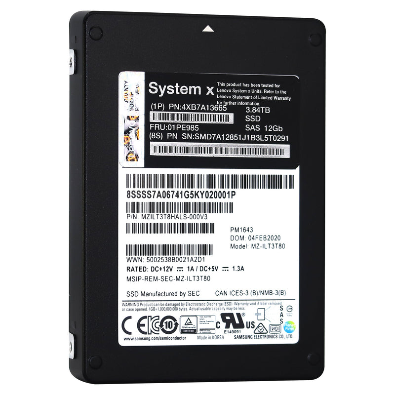 Samsung/Lenovo PM1643 MZILT3T8HALS MZ-ILT3T80 3.84TB SAS 12Gb/s 3D TLC 2.5in Solid State Drive - Front View 2