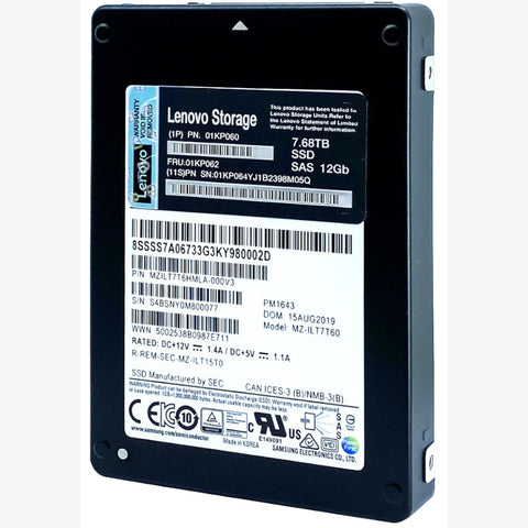 Lenovo PM1643 MZILT7T6HMLA 01KP062 7.68TB SAS 12Gb/s 2.5in Recertified Solid State Drive