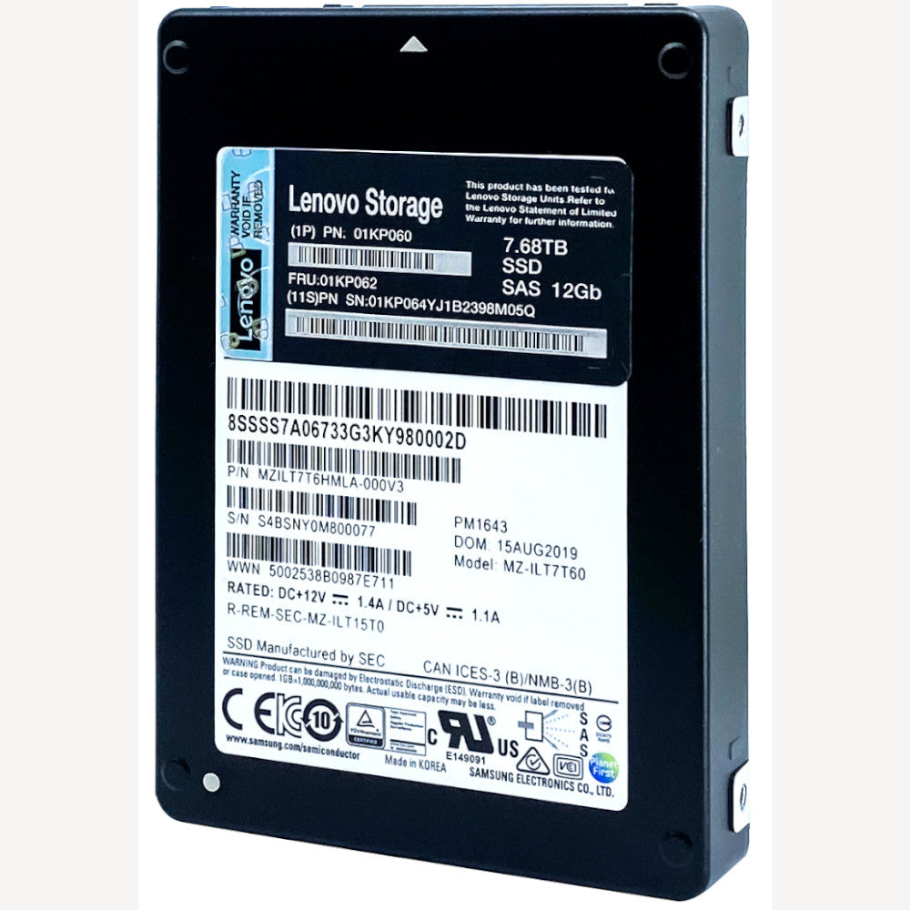 Lenovo PM1643 MZILT7T6HMLA 01KP062 7.68TB SAS 12Gb/s 2.5in Refurbished SSD