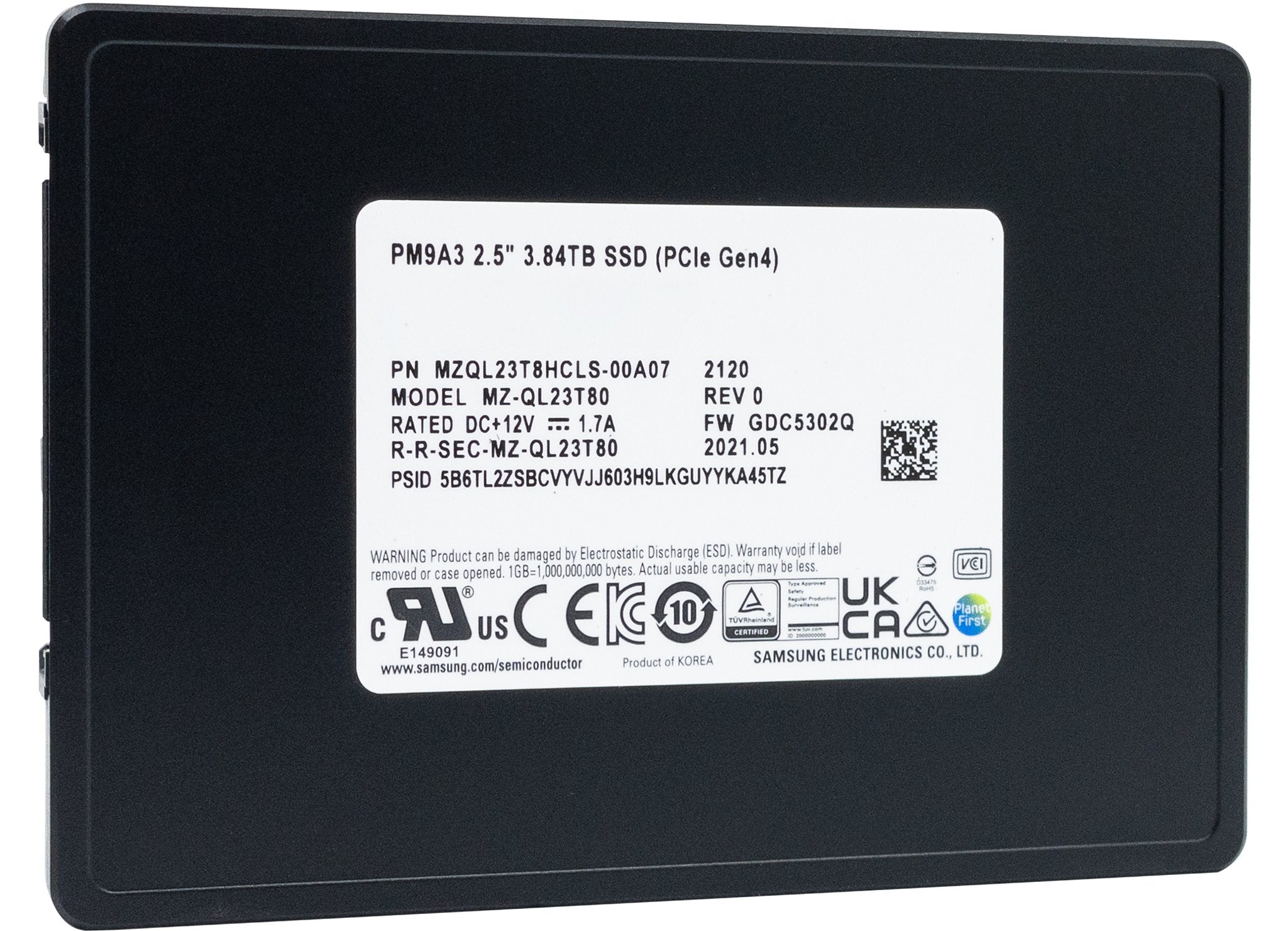 Samsung PM9A3 MZ-QL23T80 MZQL23T8HCLS-00A07 3.84TB PCIe Gen 4.0 x4 8GB/s Read Intensive 2.5in Refurbished SSD