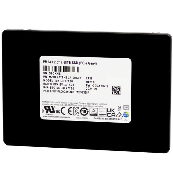 Samsung PM9A3 MZ-QL27T60 MZQL27T6HBLA-00A07 7.68TB PCIe Gen 4.0 x4 8GB/s U.2 NVMe 2.5in Solid State Drive
