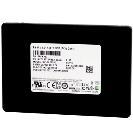 Samsung PM9A3 MZ-QL27T60 MZQL27T6HBLA-00A07 7.68TB PCIe Gen 4.0 x4 8GB/s U.2 NVMe 2.5in Solid State Drive