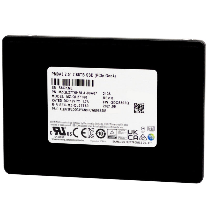 Samsung PM9A3 MZ-QL27T60 MZQL27T6HBLA-00A07 7.68TB PCIe Gen 4.0 x4 8GB/s U.2 NVMe 2.5in Recertified Solid State Drive