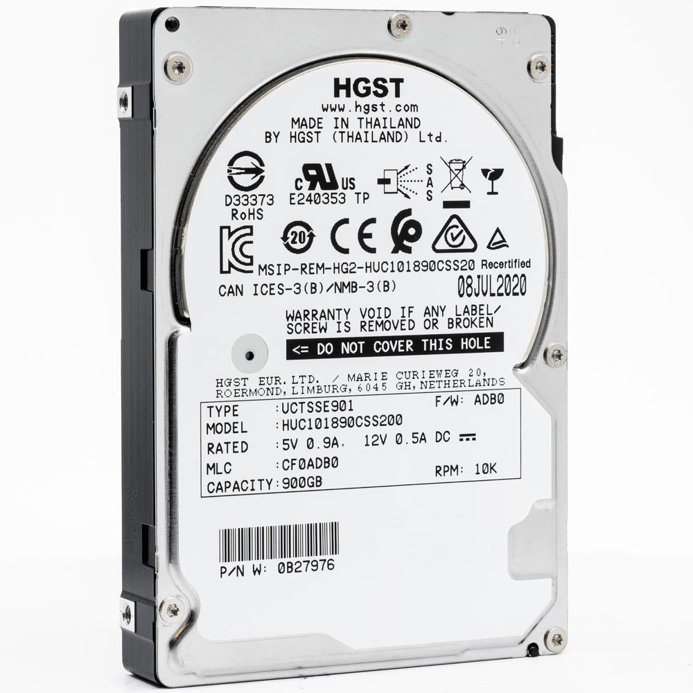 HGST Ultrastar C10K1800 HUC101890CSS200 0B27976 900GB 10K RPM SAS 12Gb/s 512n 128MB 2.5" ISE Manufacturer Recertified HDD