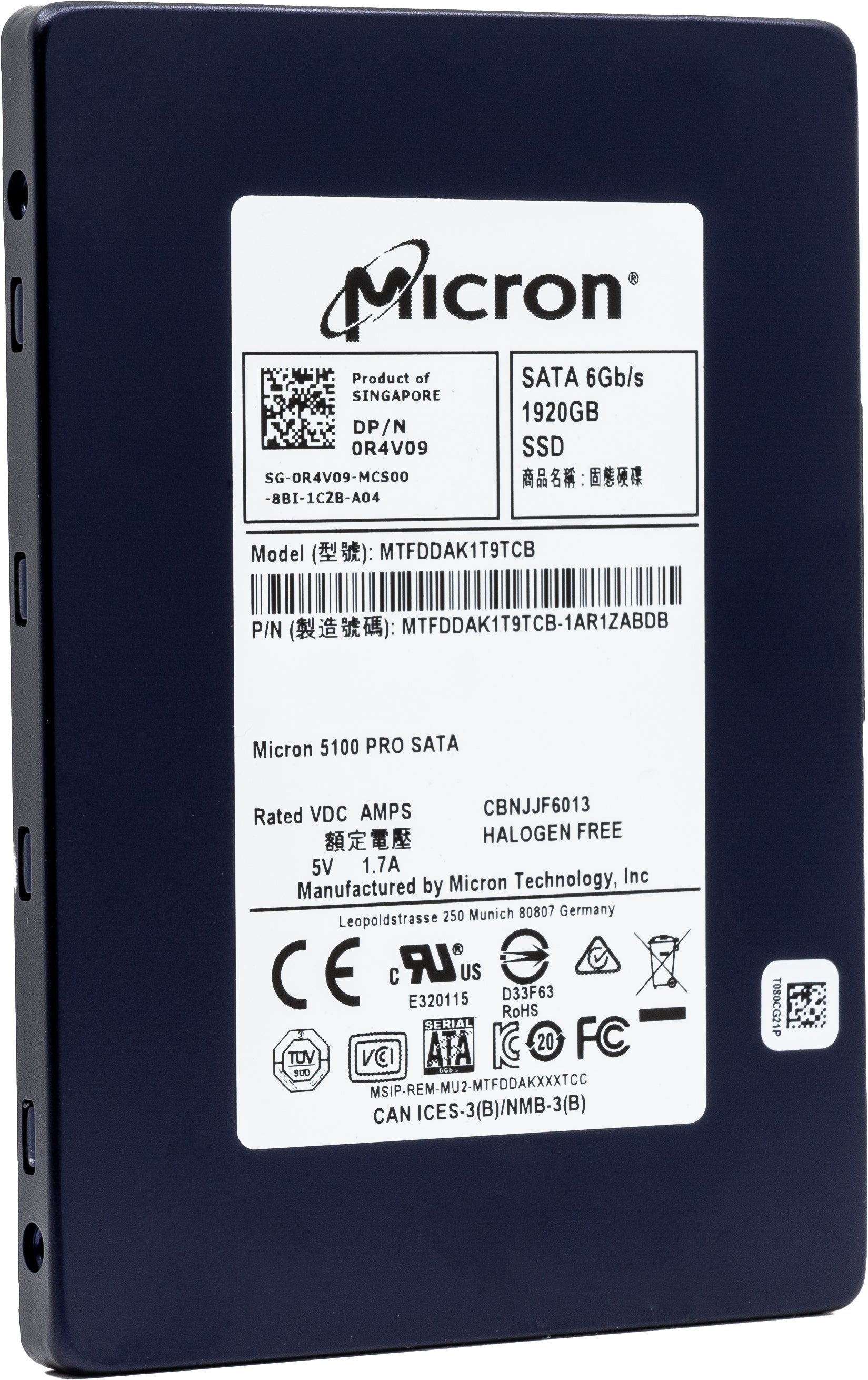 Micron 5100 Pro MTFDDAK1T9TCB 1.92TB  SATA 6GB/s  2.5in Recertified Solid State Drive Solid State Drive