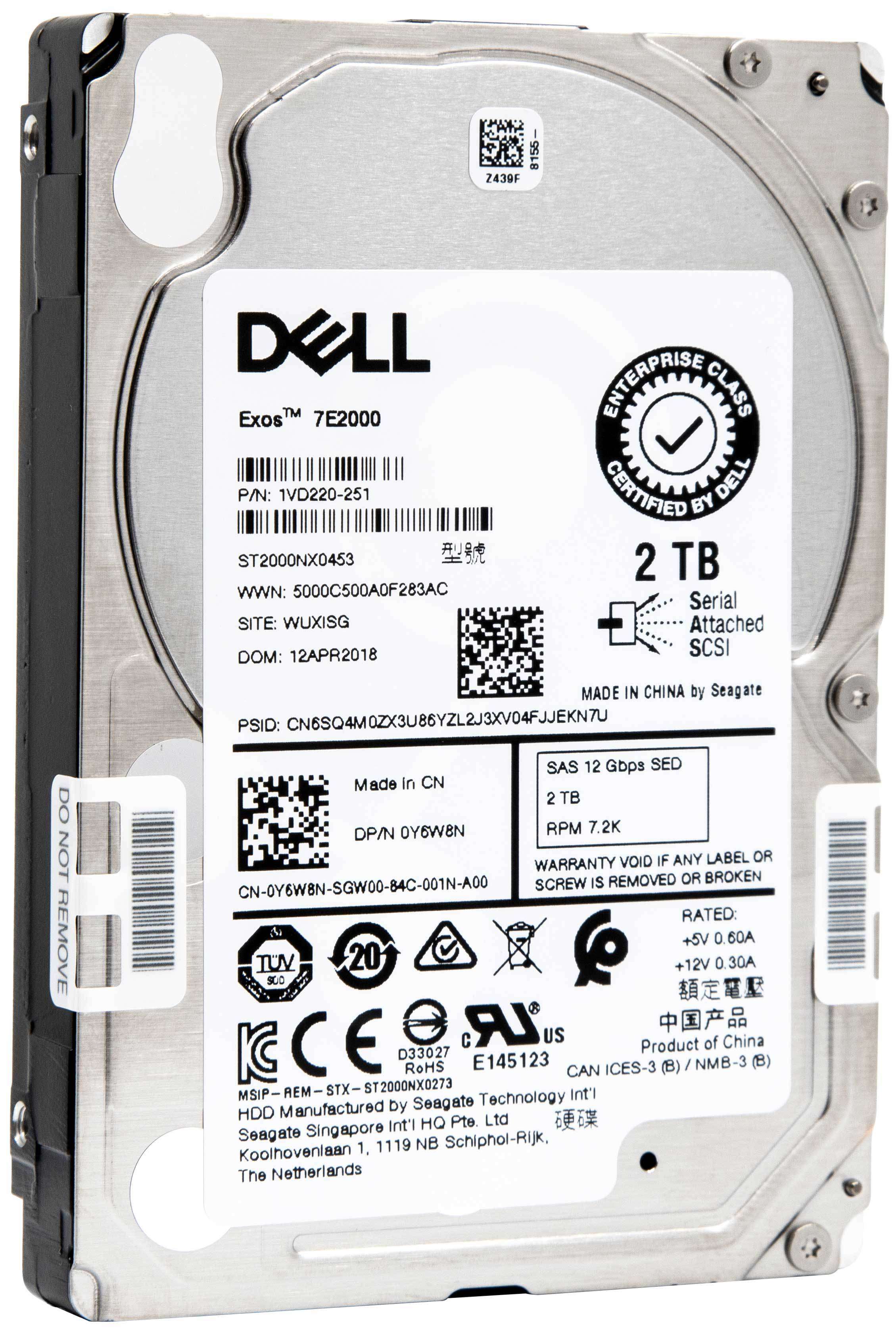Dell Y6W8N 2TB 7.2K RPM SAS 12Gb/s 2.5" SED Hard Drive