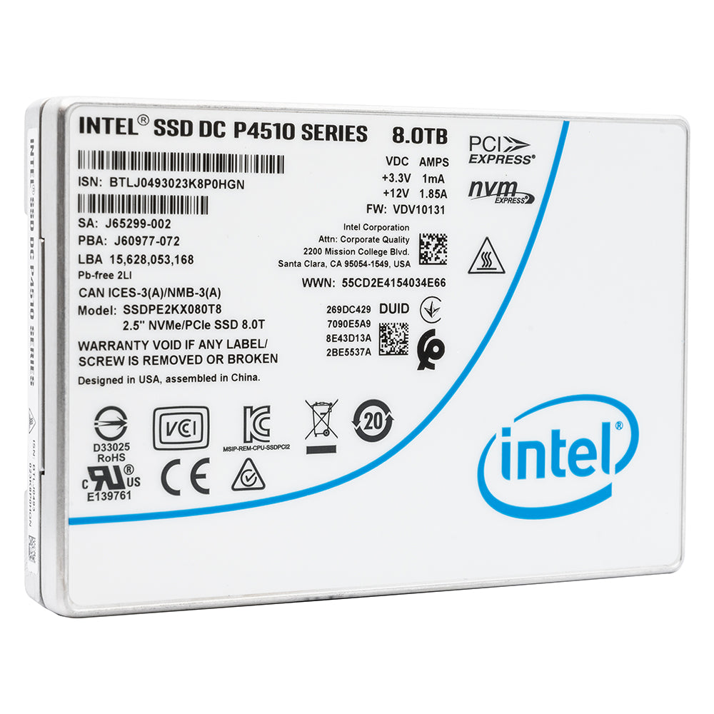 Intel DC P4510 SSDPE2KX080T801 8TB PCIe Gen 3.1 x4 4GB/s 2.5" AES 256-bit SSD