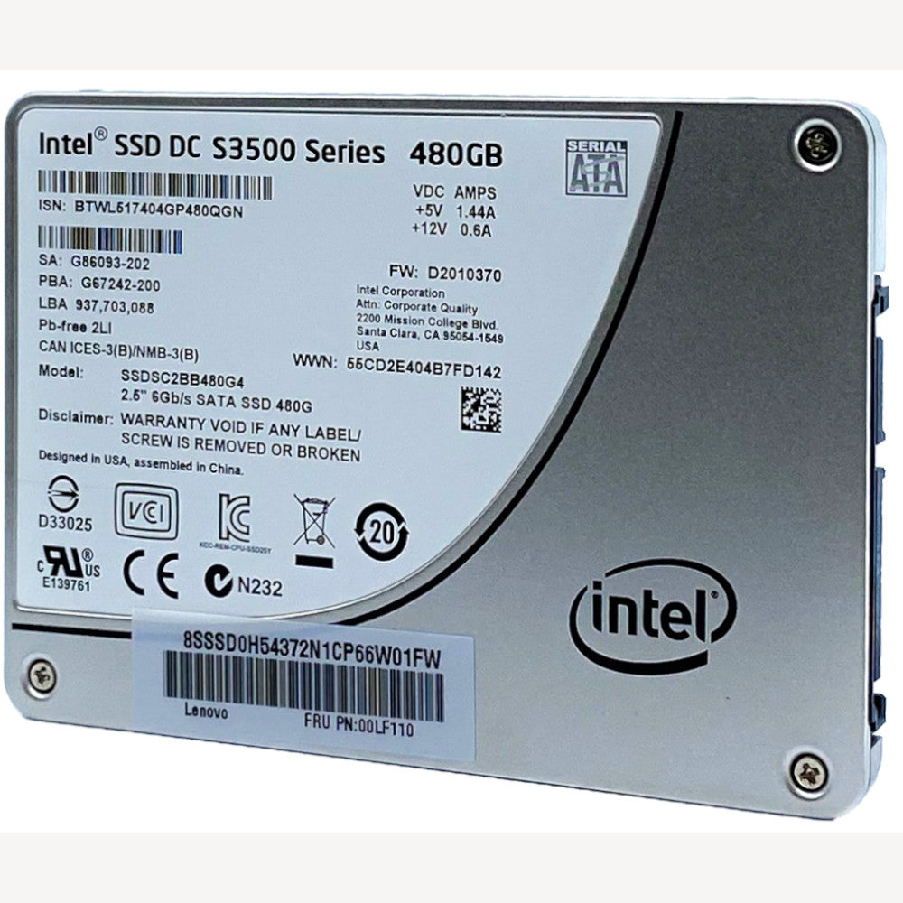 Lenovo DC S3500 SSDSC2BB480G4 00LF110 480GB SATA 6Gb/s MLC 2.5in Recertified Solid State Drive