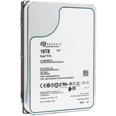 Seagate Exos X14 ST10000NM0478 10TB 7.2K RPM SATA 6Gb/s 512e 3.5in Recertified Hard Drive