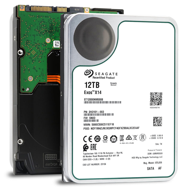 Seagate Exos X14 ST12000NM0008 12TB 7.2K RPM SATA 6Gb/s 512e/4Kn 256MB 3.5" FastFormat Manufacturer Recertified HDD