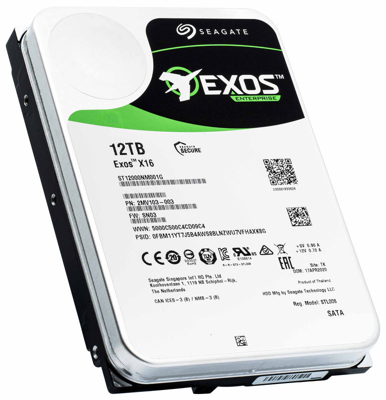 Seagate Exos X16 ST12000NM001G 12TB 7.2K RPM SATA 6Gb/s 512e/4Kn 256MB 3.5" FastFormat Hard Drive - Product Image