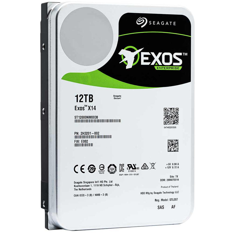 Seagate Exos X14 ST12000NM0038 12TB 7.2K RPM SAS 12Gb/s 512e/4Kn 256MB 3.5" FastFormat Hard Drive - Product Image
