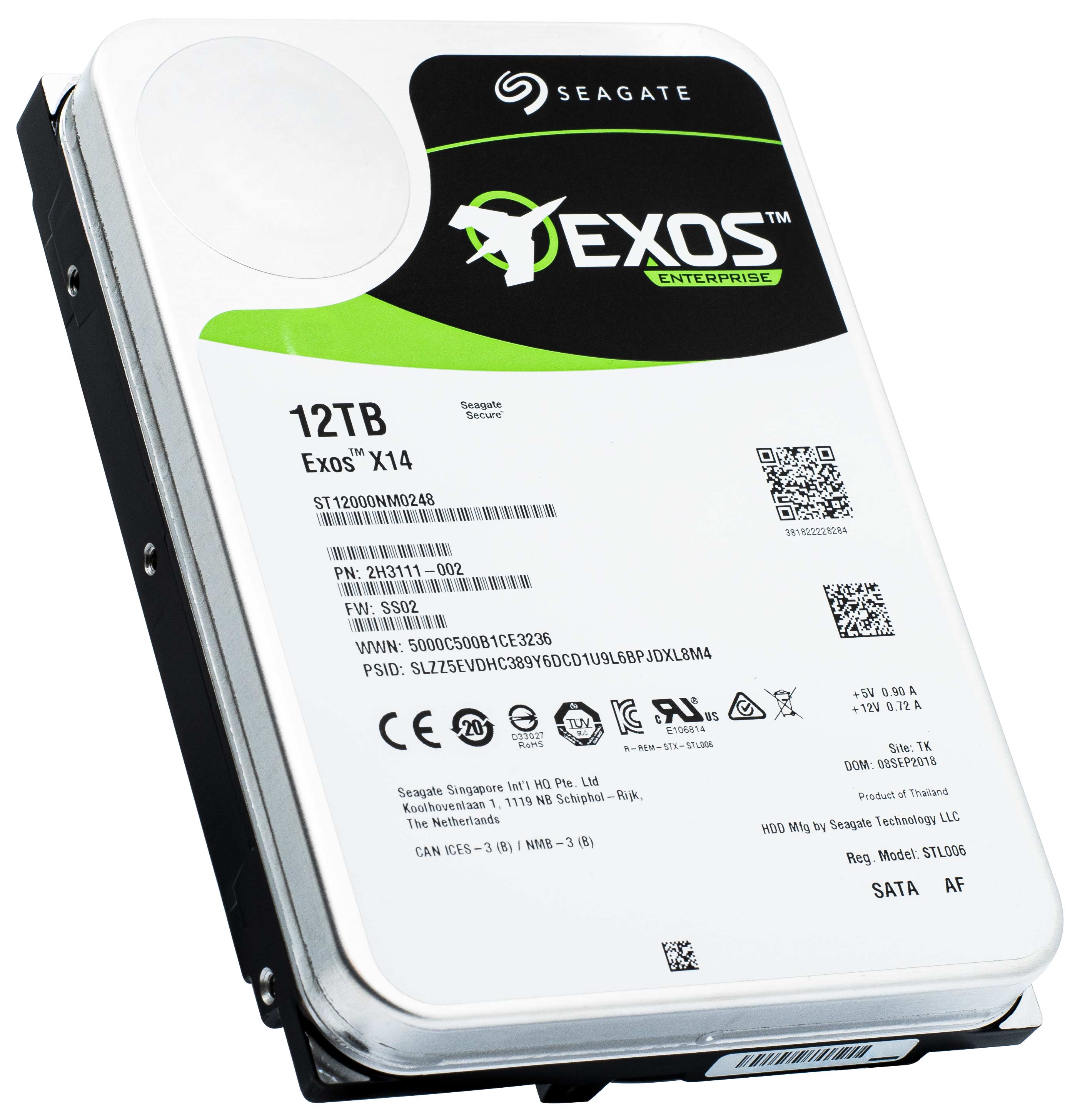 Seagate Exos X14 ST12000NM0248 12TB 7.2K RPM SATA 6Gb/s 512e/4Kn 256MB 3.5" FastFormat Hard Drive