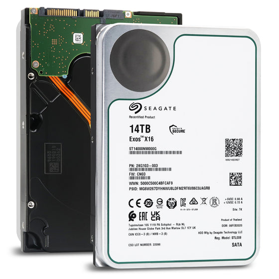 Seagate Exos X16 ST14000NM000G 14TB 7.2K RPM SATA 6Gb/s 512e 3.5in Recertified Hard Drive