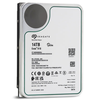 Seagate Exos X18 ST14000NM000J 14TB 7.2K RPM SATA 6Gb/s 3.5in Recertified Hard Drive - Front View
