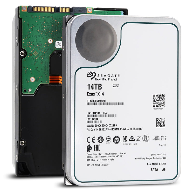 Seagate 14TB Hard Drive Exos X14 SATA 6Gb/s 512e 7200RPM 3.5" Manufacturer Recertified Enterprise HDD ST14000NM0018