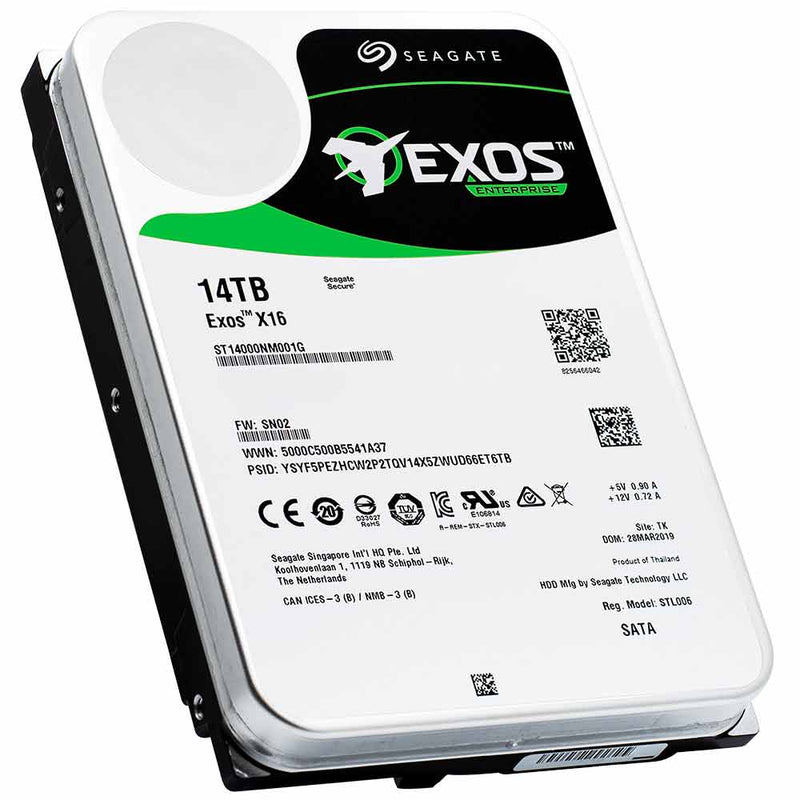 Seagate Exos X16 ST14000NM001G 14TB 7.2K RPM SATA 6Gb/s 512e/4Kn 256MB 3.5" FastFormat Hard Drive - Slant View