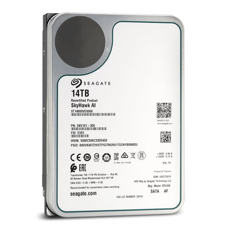 Seagate SkyHawk Surveillance ST14000VE0008 14TB 7.2K RPM SATA 6Gb/s 512e 3.5in Recertified Hard Drive - Front View