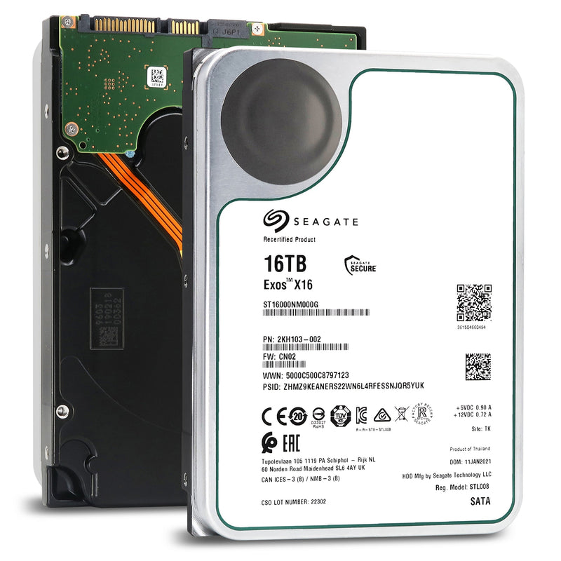 Seagate Exos X16 ST16000NM000G 16TB 7.2K RPM SATA 6Gb/s 512e/4Kn SED 3.5in Recertified Hard Drive Main