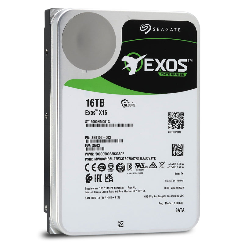 Seagate 16TB Exos X16 ST16000NM001G 7200 RPM SATA 6Gb/s 512e/4Kn 256MB 3.5" Enterprise Hard Drive - Front View