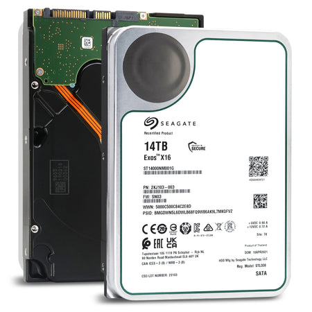 Seagate Exos X16 ST14000NM001G 14TB 7.2K RPM SATA 6Gb/s 512e/4Kn 256MB 3.5" FastFormat Manufacturer Recertified HDD
