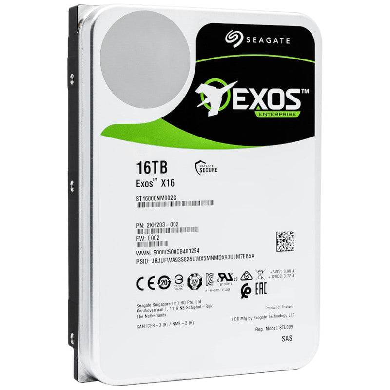 Seagate Exos X16 ST16000NM002G 16TB 7.2K RPM SAS 12Gb/s 512e/4Kn 3.5in Hard Drive Front View