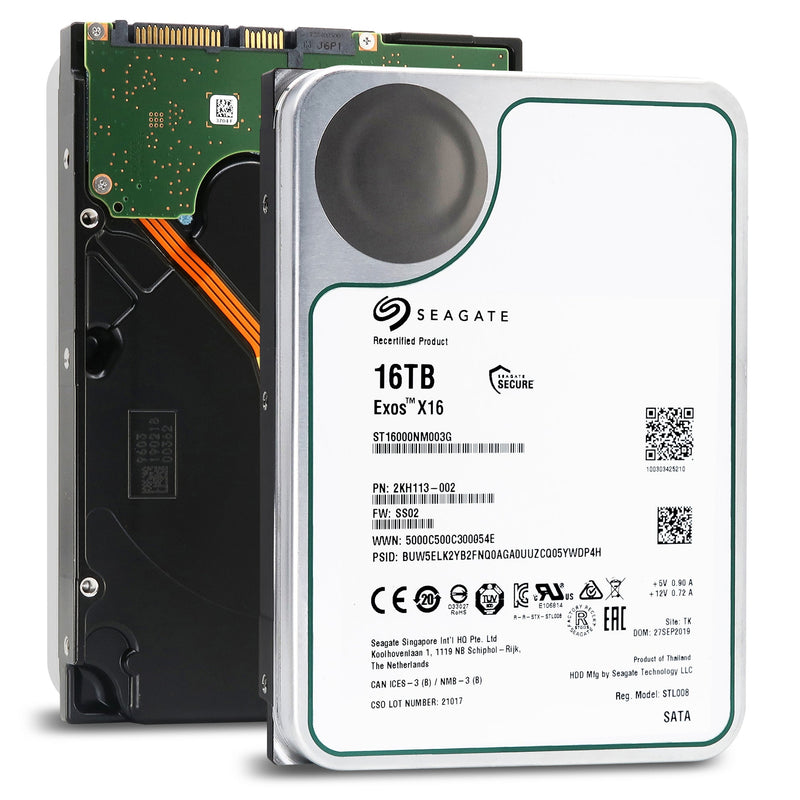 Seagate Exos X16 ST16000NM003G 16TB 7.2K RPM SATA 6Gb/s 512e/4Kn 256MB 3.5" SED FastFormat Manufacturer Recertified HDD Main