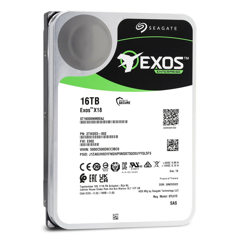 Seagate Exos X18 ST16000NM004J 16TB 7.2K RPM SAS 12Gb/s 3.5in Hard Drive