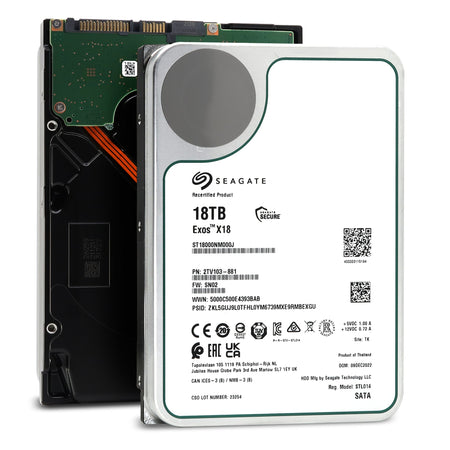 Seagate 18TB Hard Drive Exos X18 7200RPM SATA 6Gb/s 3.5" Manufacturer Recertified Enterprise HDD (ST18000NM000J) Main