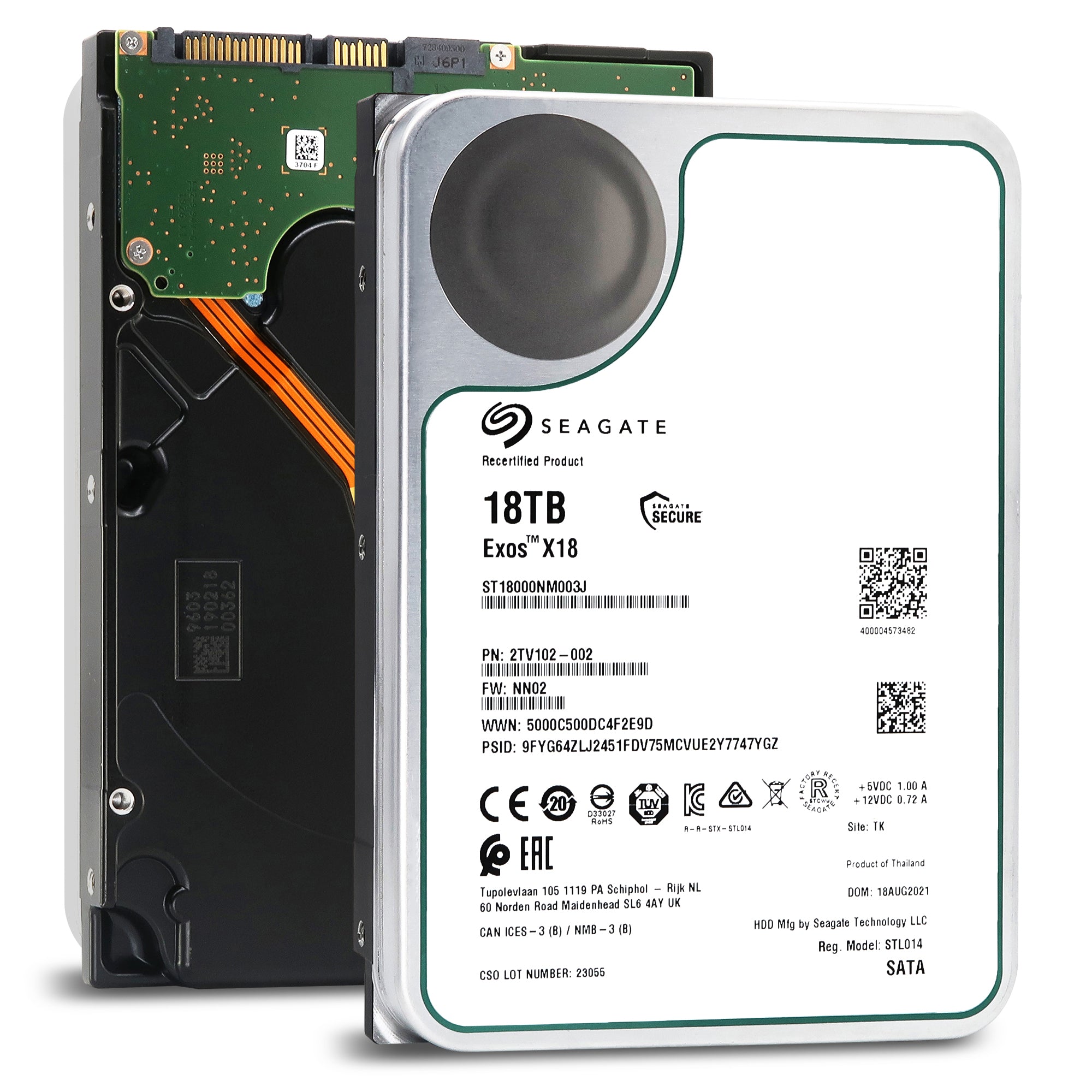 Seagate Exos X18 ST18000NM003J 2TV102-002 18TB 7.2K RPM SATA 6Gb/s 4Kn 3.5in Refurbished HDD Main