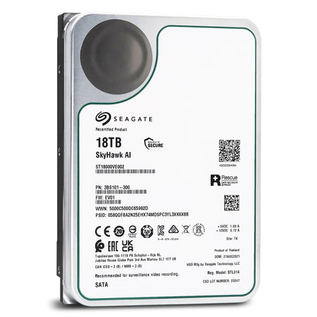 Seagate SkyHawk AI ST18000VE002 18TB 7.2K RPM SATA 6Gb/s 3.5in Recertified Hard Drive Front View