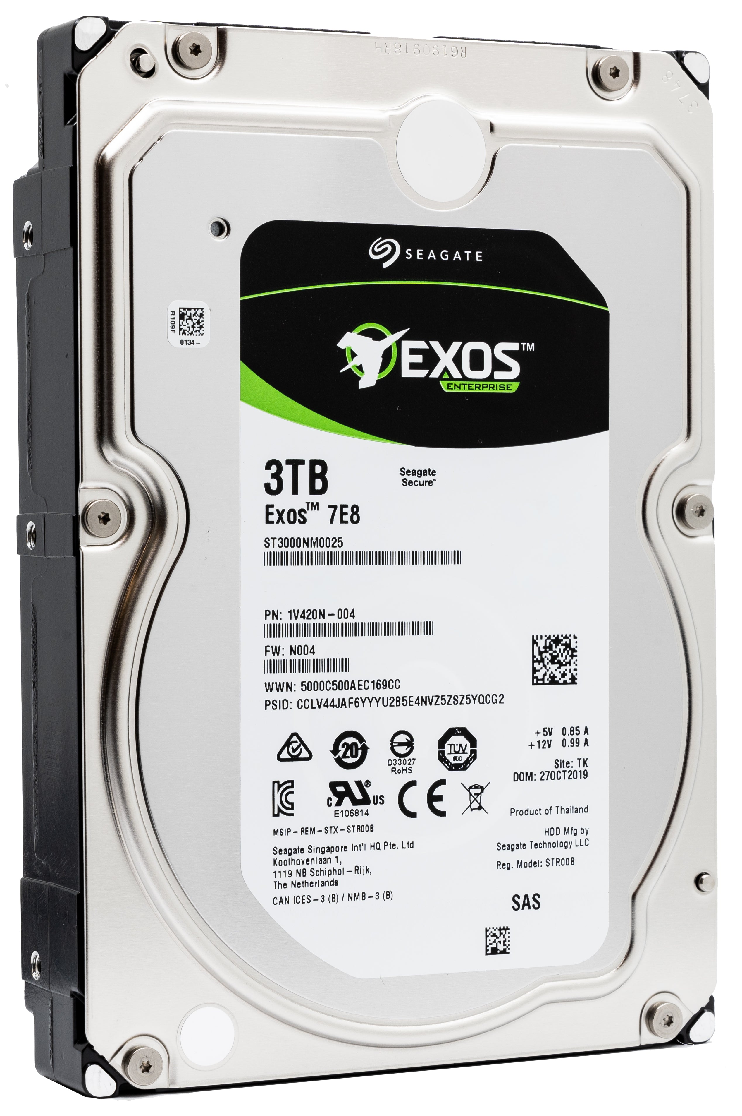 Seagate Exos 7E8 ST3000NM0025 3TB 7.2K RPM SAS 12Gb/s 512n 128MB 3.5" Hard Drive - Product Image