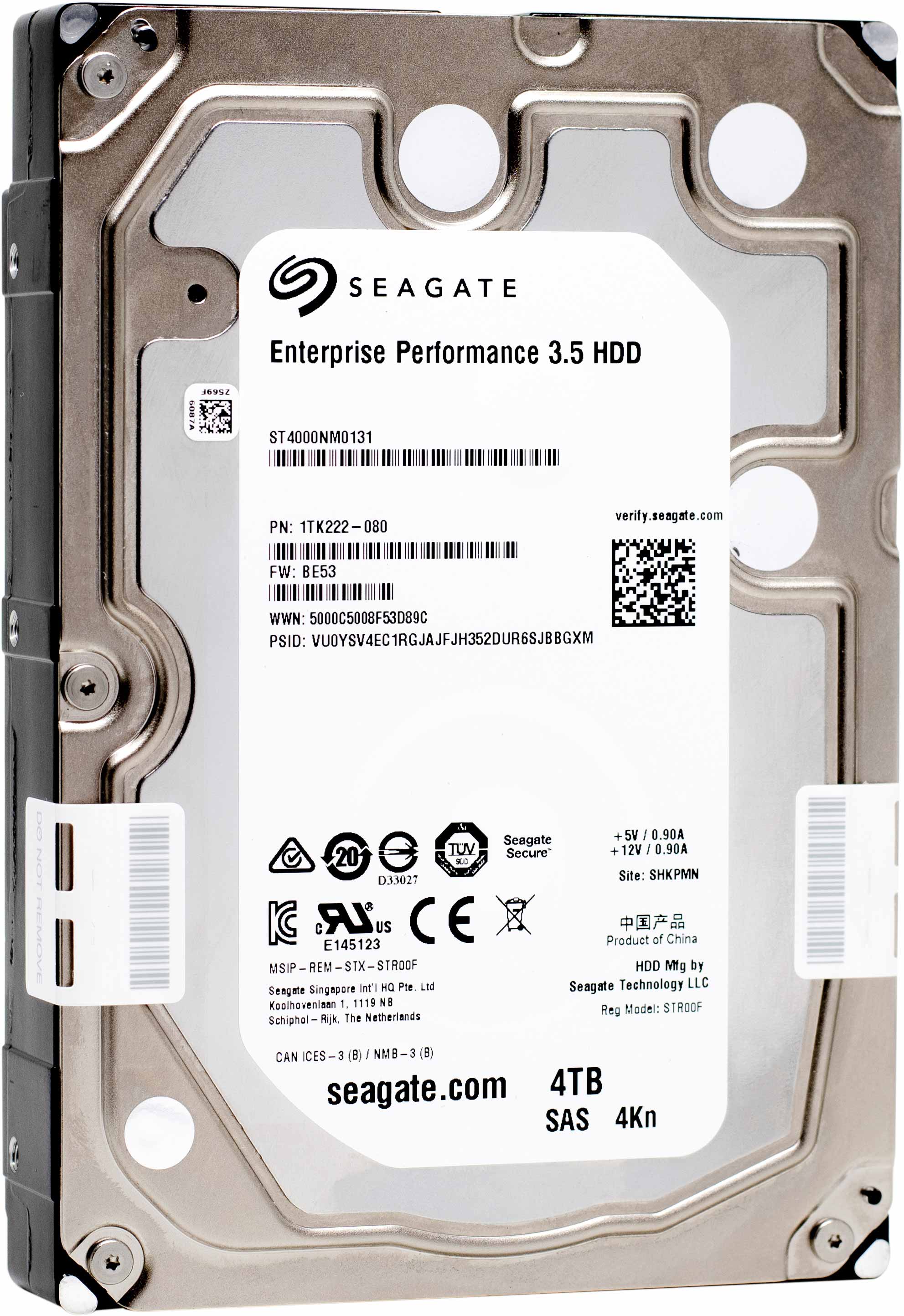 Seagate Enterprise Performance ST4000NM0131 4TB 10K RPM SAS 12Gb/s 4Kn 3.5" SED-FIPS Hard Drive