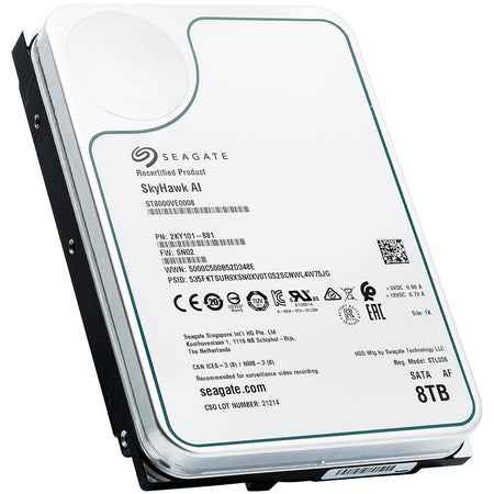 Seagate Skyhawk Surveillance ST8000VE0008 8TB 7.2K RPM SATA 6Gb/s 512e 3.5in Recertified Hard Drive - Product Image