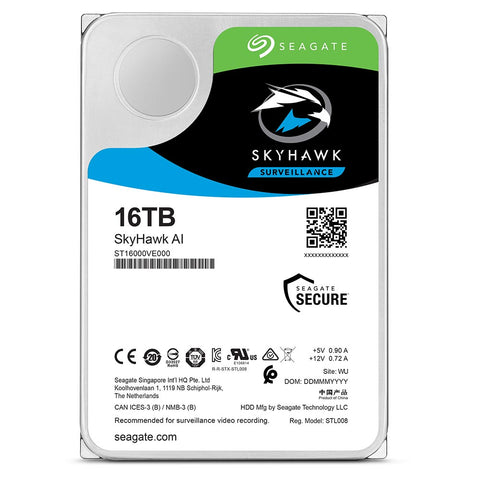 Seagate SkyHawk Surveillance ST16000VE000 16TB 7.2K RPM SATA 6Gb/s 512e 3.5in Refurbished HDD