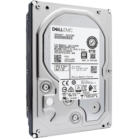 Dell Ultrastar DC HC320 HUS728T8TALE6L0 01WMVC 8TB 7.2K RPM SATA 6Gb/s 512e 3.5in Hard Drive
