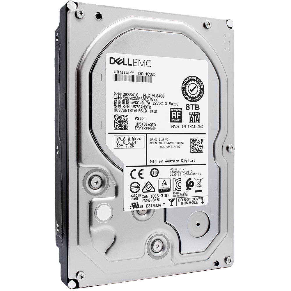 Dell Ultrastar DC HC320 HUS728T8TALE6L0 01WMVC 8TB 7.2K RPM SATA 6Gb/s 512e 3.5in Recertified Hard Drive