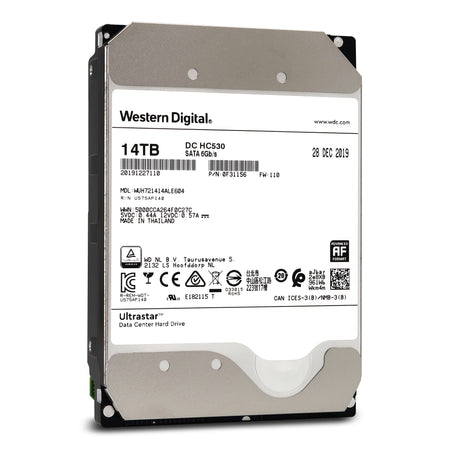 Western Digital Ultrastar DC HC530 WUH721414ALE604 0F31156 14TB 7.2K RPM SATA 6Gb/s 512e SE Power Disable Pin 3.5in Refurbished HDD Front View