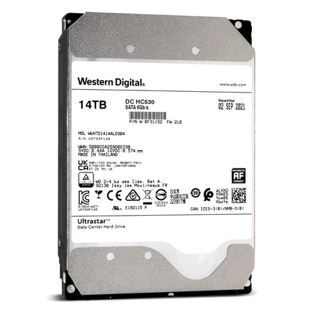 Western Digital Ultrastar DC HC530 WUH721414ALE604 14TB 7.2K RPM SATA 6Gb/s 512e 3.5in Recertified Hard Drive - Front View