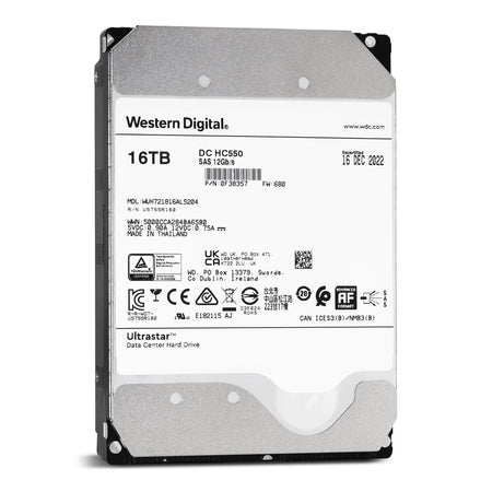 Western Digital Ultrastar DC HC550 WUH721816AL5204 0F38357 16TB 7.2K RPM SAS 12Gb/s 512e 3.5in Recertified Hard Drive Front View