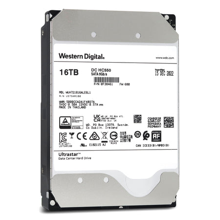Western Digital Ultrastar DC HC550 WUH721816ALE6L1 0F38461 16TB 7200 RPM SATA 6Gb/s 512e 3.5in Recertified Hard Drive Front View