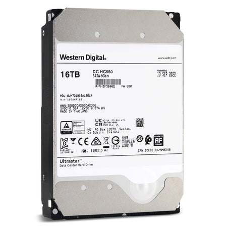 Western Digital Ultrastar DC HC550 WUH721816ALE6L4 0F38462 16TB 7.2K RPM SATA 6Gb/s 512e 512MB 3.5" SE Manufacturer Recertified HDD - Front View
