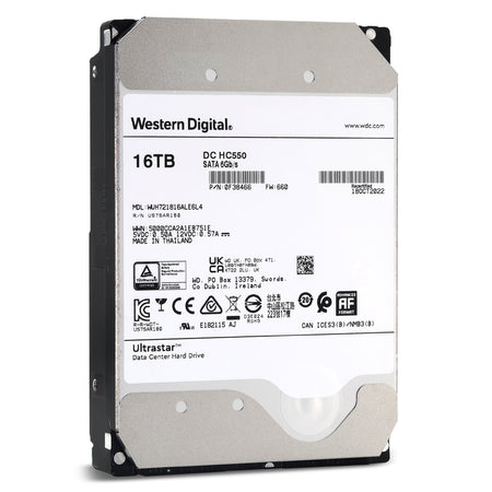 Western Digital Ultrastar DC HC550 WUH721816ALE6L4 0F38466 16TB 7.2K RPM SATA 6Gb/s 512e 3.5in Recertified Hard Drive - Front View