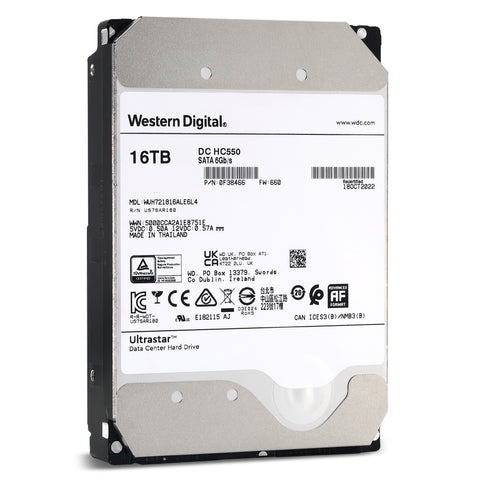 Western Digital Ultrastar DC HC550 WUH721816ALE6L4 0F38466 16TB 7.2K RPM SATA 6Gb/s 512e 3.5in Recertified Hard Drive