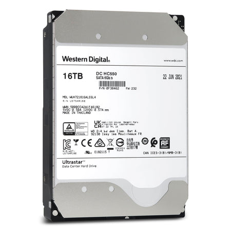 WD Ultrastar 16TB HDD DC HC550 7200RPM SATA 6Gb/s 3.5" Enterprise Hard Drive WUH721816ALE6L4 (0F38462) Front View