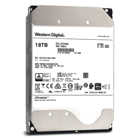 Western Digital Ultrastar DC HC550 WUH721818AL4204 0F38303 18TB 7200 RPM SAS 12Gb/s 3.5in Recertified Hard Drive Front View